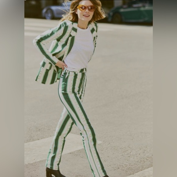 NWT RVCA x Camille Rowe Green/Cream Striped Pants | Size 26 - Picture 1 of 6